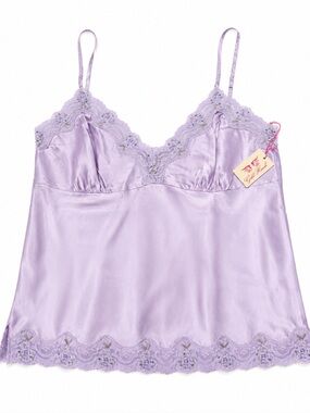 💜 Gold Hawk GH151 Silk Camisole – Light Purple Beaded Lace Trim | NWT | Size L💜